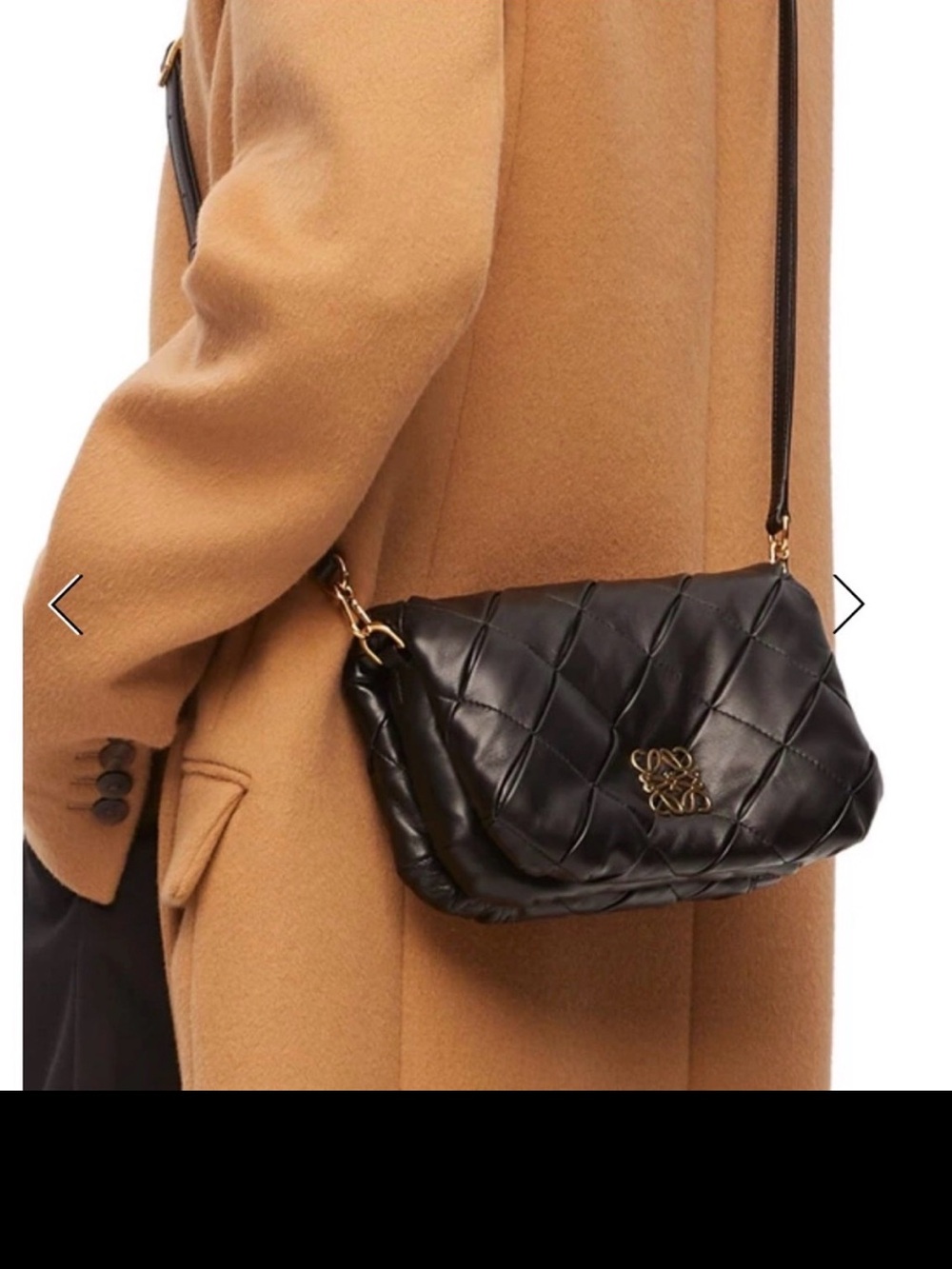 Leather  Black Quilted Mini Puffer Crossbody with Gold Hardware